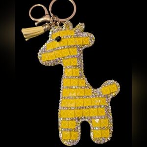 Giant Sparkly Yellow Rhinestone Giraffe Bag Charm / Keychain with Tassel